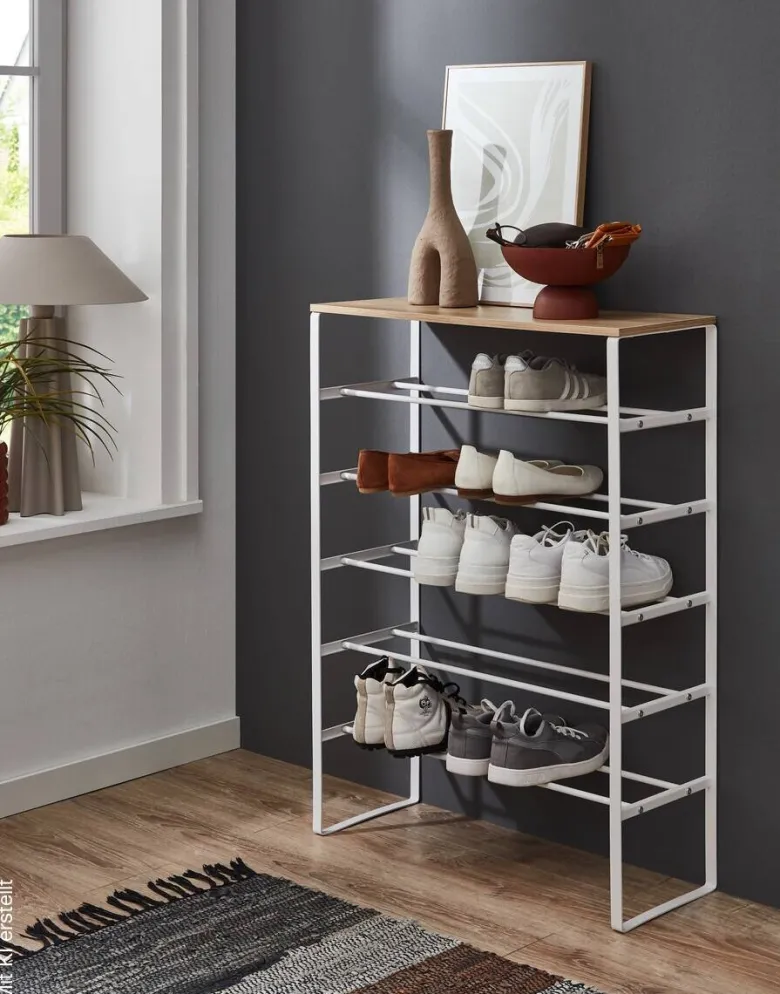 Schuhregal weiß Eiche Artisan Nachbildung B/H/T: ca. 66x90x25 cm
