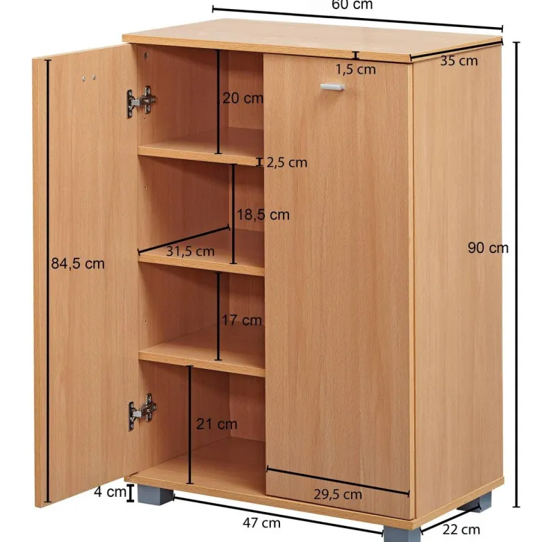 Schuhschrank buche Nachbildung silber B/H/T: ca. 60x90x35 cm