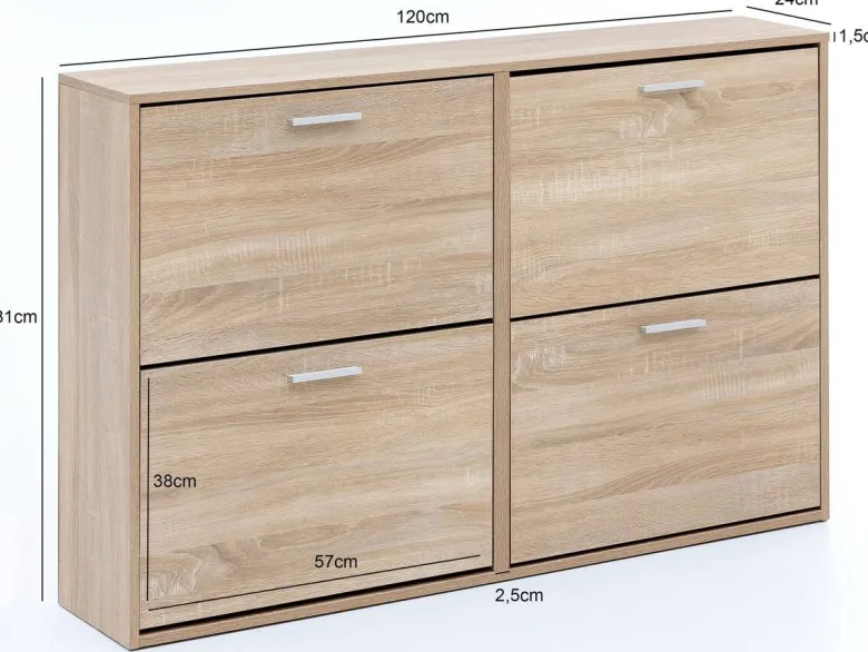 Schuhschrank Eiche Sonoma Nachbildung silber B/H/T: ca. 120x81x24 cm