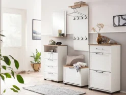 Schuhschrank Jelda weiß matt Eiche Landhaus Nachbildung B/H/T: ca. 62x102x34,1 cm