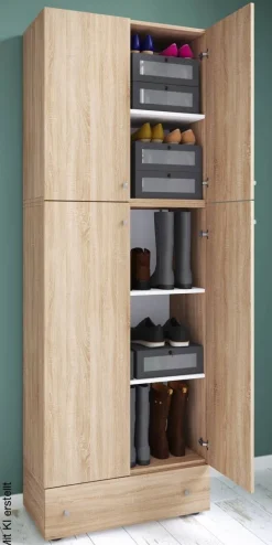 Schuhschrank Lona Eiche Sonoma Nachbildung weiß B/H/T: ca. 70x200x39 cm