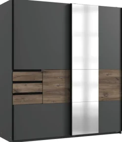 Schwebetürenschrank Bamberg Graphit Eiche Flagstaff Nachbildung B/H/T: ca. 180x198x65 cm