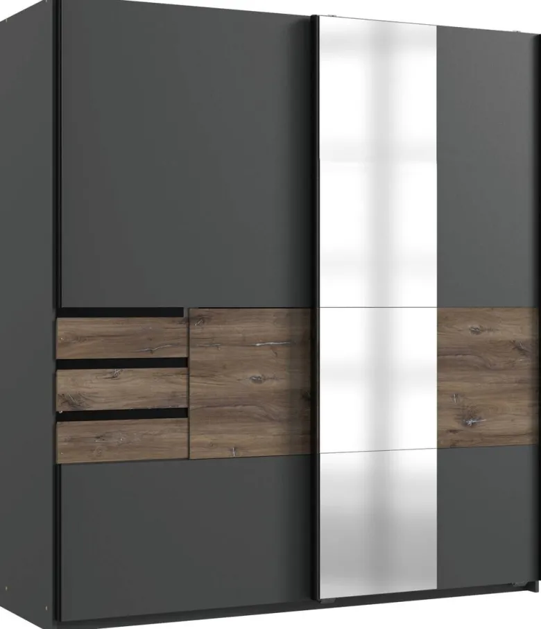 Schwebetürenschrank Bamberg Graphit Eiche Flagstaff Nachbildung B/H/T: ca. 180x198x65 cm