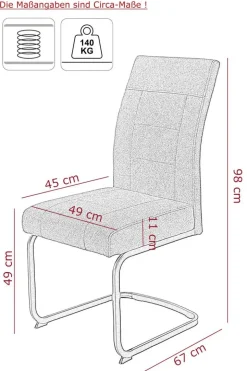 Schwingstuhl Brindisi, 4er-Set anthrazit Webstoff B/H/T: ca. 48x98,5x67 cm