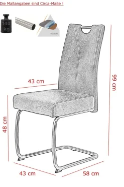 Schwingstuhl Sophia 4er Set anthrazit Vintage Microfaser B/H/T: ca. 43x99x58 cm