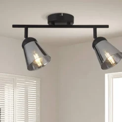 Searchlight Strahler Mega schwarz Glas Stahl B/H/L: ca. 25x20x50 cm E14 2 Brennstellen