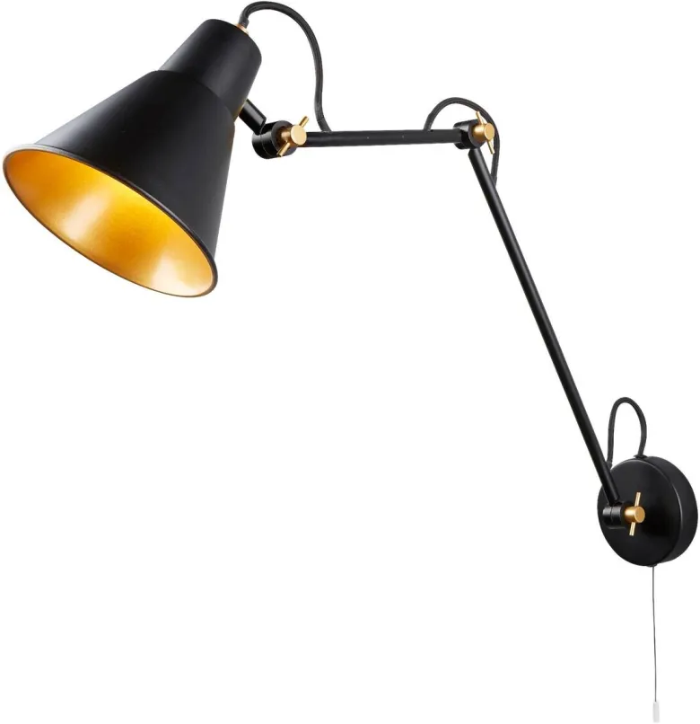 Searchlight Wandleuchte Swing Arm gold schwarz Stahl B/H/T: ca. 14x58x5 cm E27 1 Brennstellen