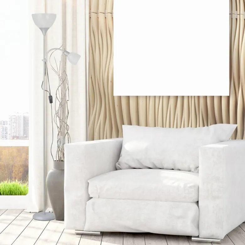 Sensation Stehlampe Biro Promo silber weiß Metall Kunststoff H: ca. 180 cm E27 2 Brennstellen