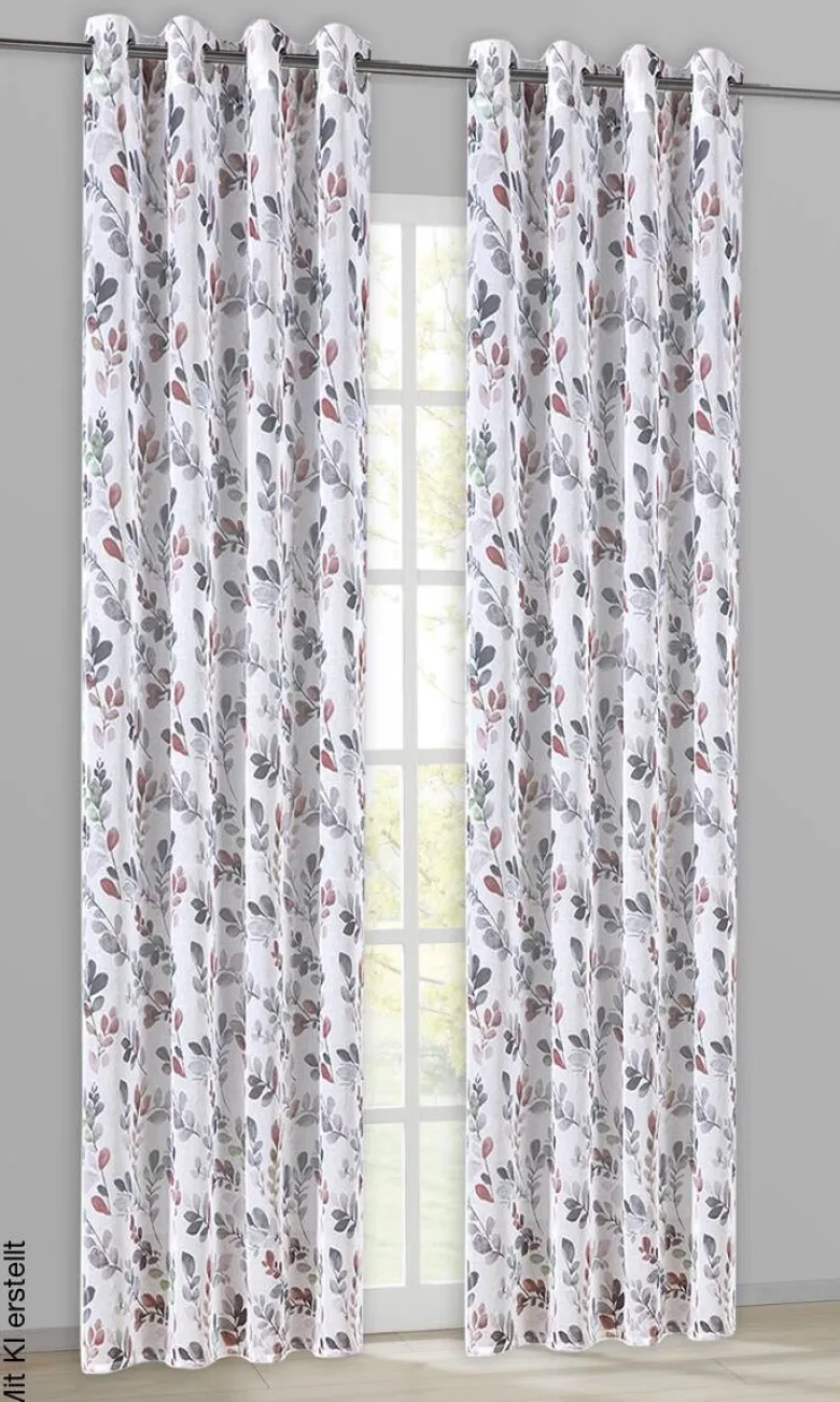 Ösenvorhang Blätterzweig grün B/L: ca. 140x245 cm