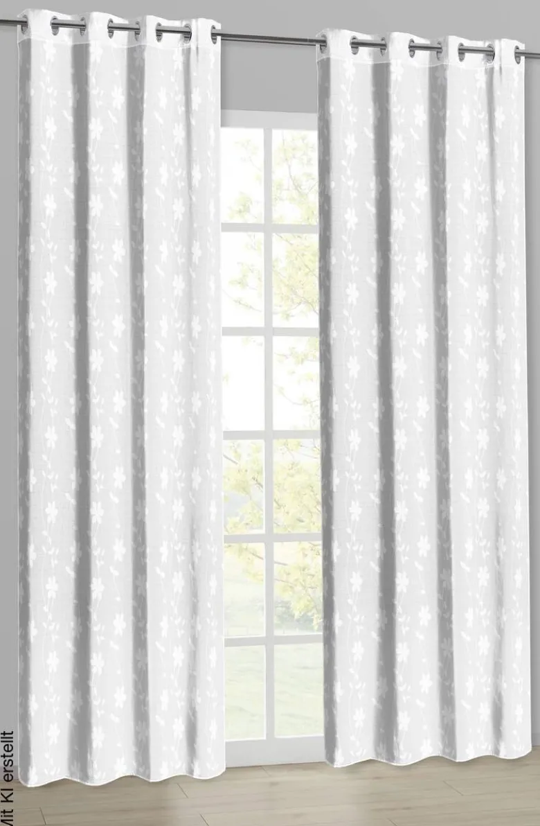 Ösenvorhang Blumenranke weiß B/L: ca. 135x245 cm