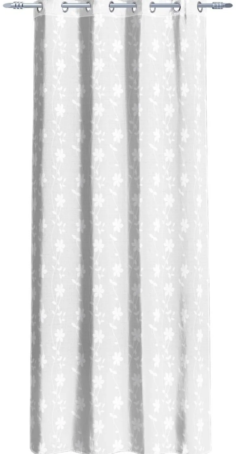 Ösenvorhang Blumenranke weiß B/L: ca. 135x245 cm