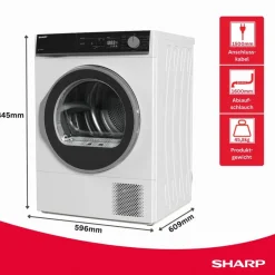 Sharp Wärmepumpentrockner KD-NHA8S6GW1D-DE weiß B/H/T: ca. 59,6x84,6x60,9 cm ca. 80 kg