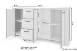 Sideboard FARO weiß schwarz B/H/T: ca. 160x84x40 cm
