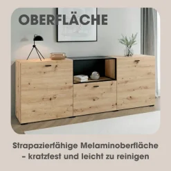 Sideboard FRAME Eiche schwarz B/H/T: ca. 200x75,5x37,5 cm