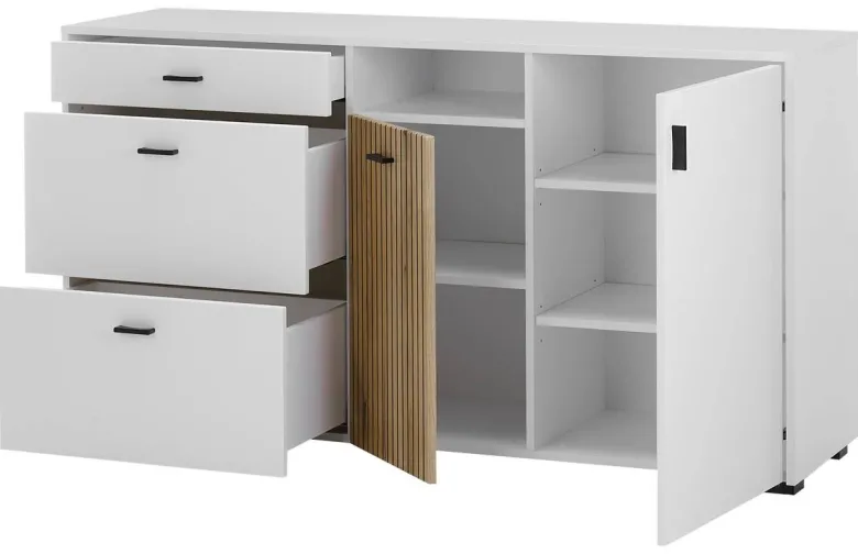 Sideboard Hudson weiß matt Eiche Evoke Coast Nachbildung B/H/T: ca. 150x22x21 cm