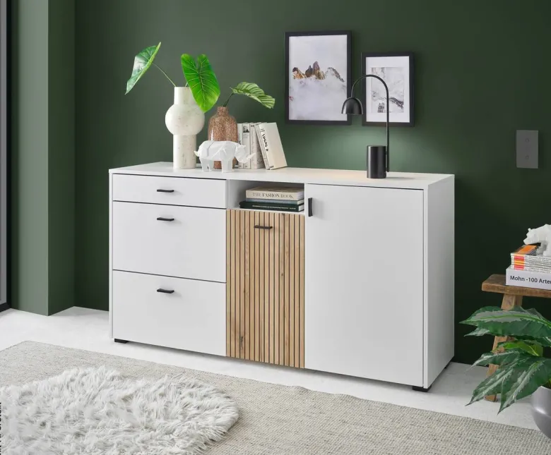 Sideboard Hudson weiß matt Eiche Evoke Coast Nachbildung B/H/T: ca. 150x22x21 cm