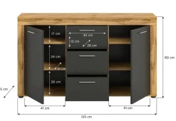 Sideboard Jam Eiche Wotan Nachbildung grau B/H/T: ca. 125x80x35 cm