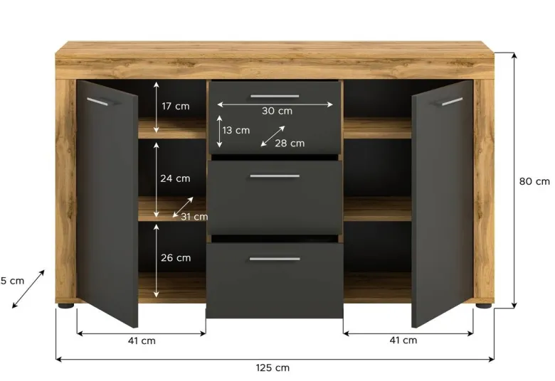 Sideboard Jam Eiche Wotan Nachbildung grau B/H/T: ca. 125x80x35 cm