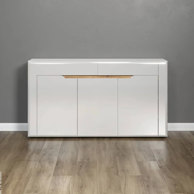 Sideboard Marlon Eiche Evoke Coast Nachbildung weiß Hochglanz B/H/T: ca. 150x84x40 cm