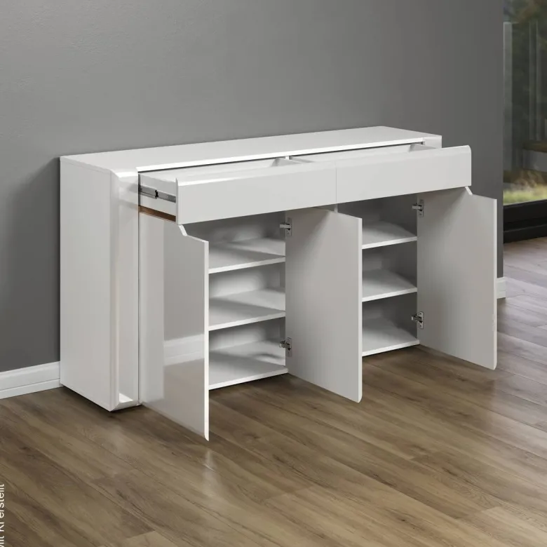 Sideboard Marlon Eiche Evoke Coast Nachbildung weiß Hochglanz B/H/T: ca. 150x84x40 cm