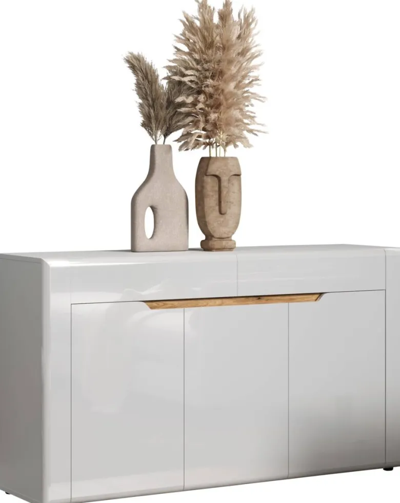 Sideboard Marlon Eiche Evoke Coast Nachbildung weiß Hochglanz B/H/T: ca. 150x84x40 cm