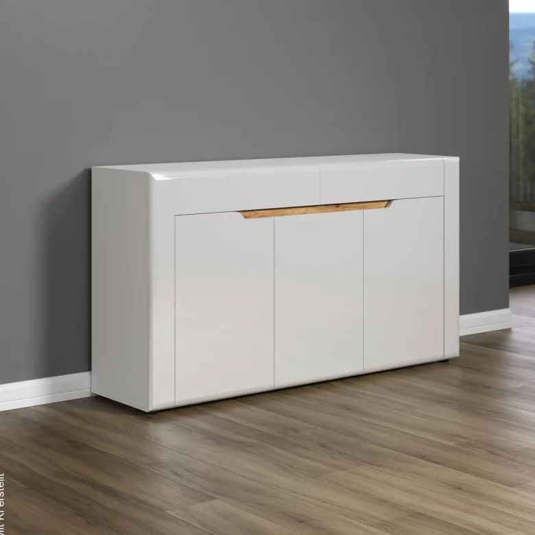 Sideboard Marlon Eiche Evoke Coast Nachbildung weiß Hochglanz B/H/T: ca. 150x84x40 cm