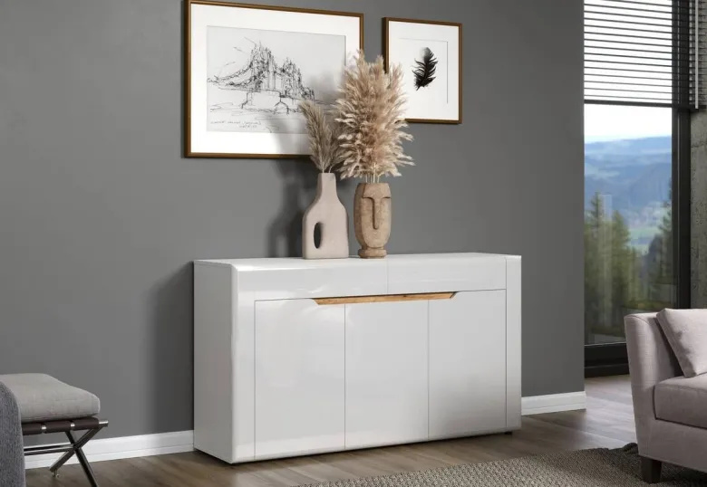 Sideboard Marlon Eiche Evoke Coast Nachbildung weiß Hochglanz B/H/T: ca. 150x84x40 cm