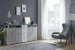 Sideboard Maximo Beton Optik weiß B/H/T: ca. 208x94x38 cm