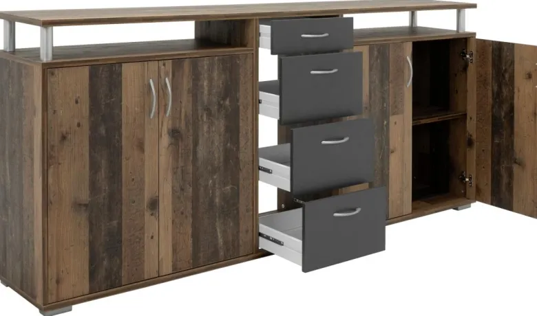Sideboard Maximo Old Wood Nachbildung anthrazit B/H/T: ca. 208x94x38 cm