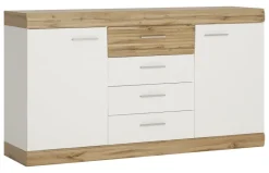 Sideboard Merida Eiche Wotan Nachbildung weiß Hochglanz B/H/T: ca. 157x87x42 cm