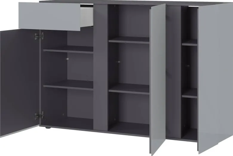 Sideboard Mesa Graphit Nachbildung Silbergrau Hochglanz B/H/T: ca. 152x103x43 cm