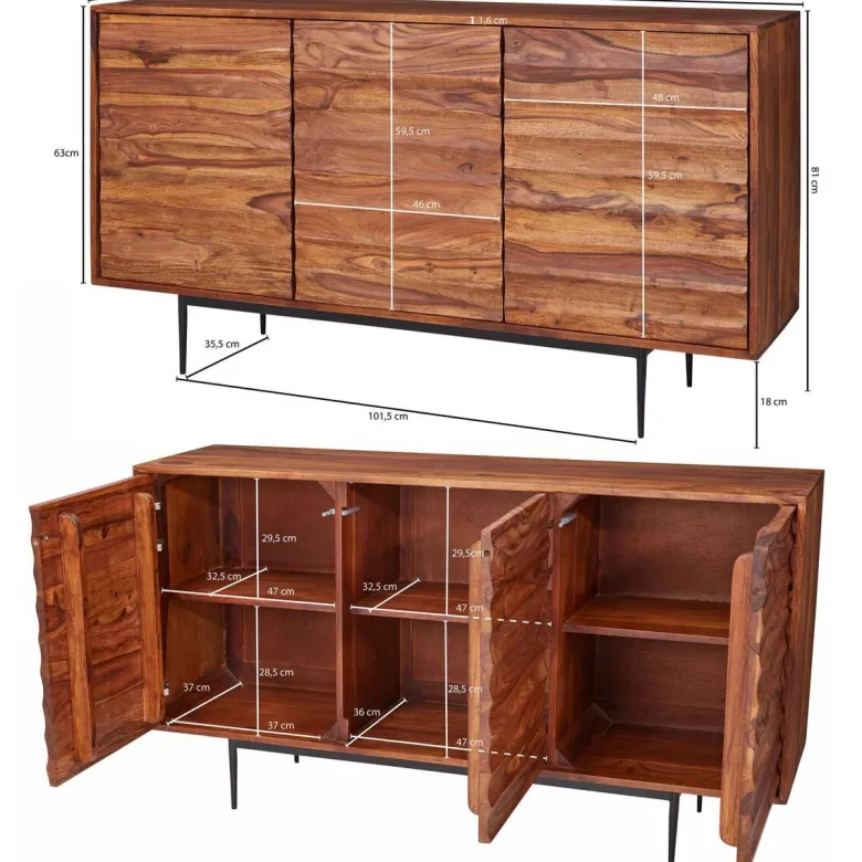 Sideboard natur beschichtet schwarz lackiert B/H/T: ca. 150x81x41 cm