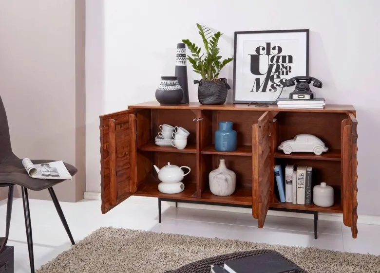 Sideboard natur beschichtet schwarz lackiert B/H/T: ca. 150x81x41 cm