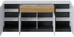 Sideboard Novena weiß Eiche Catania Nachbildung schwarz matt B/H/T: ca. 209x87x40 cm