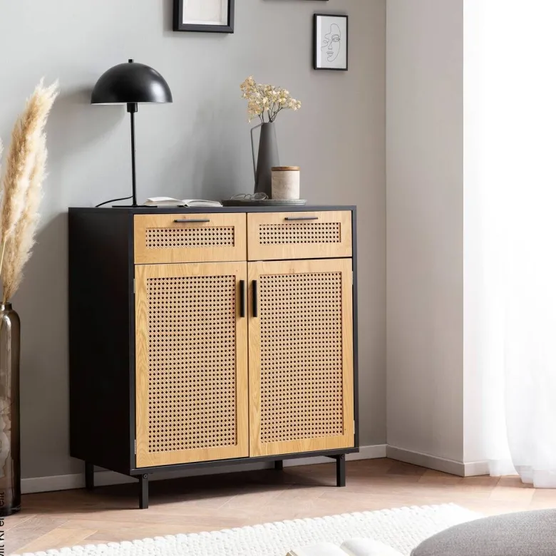 Sideboard schwarz Eiche Optik B/H/T: ca. 80x86,5x40 cm