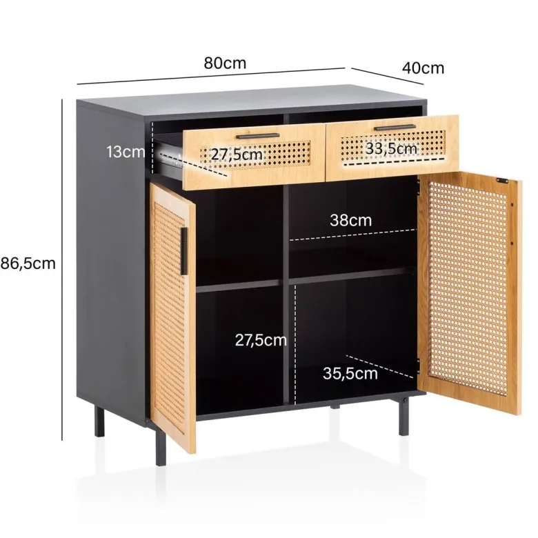 Sideboard schwarz Eiche Optik B/H/T: ca. 80x86,5x40 cm