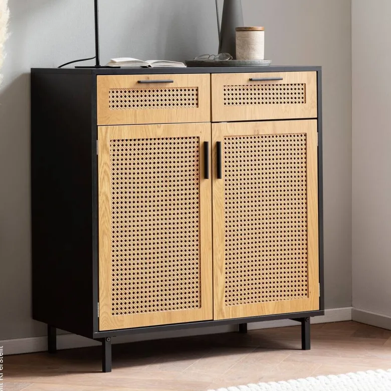 Sideboard schwarz Eiche Optik B/H/T: ca. 80x86,5x40 cm