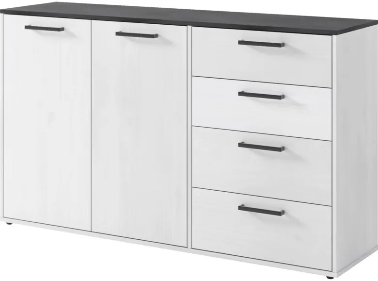 Sideboard Smart 1 Massivholz kiefer weiß schwarz B/H/T: ca. 150x89x40 cm