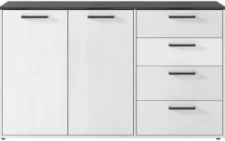 Sideboard Smart 1 Massivholz kiefer weiß schwarz B/H/T: ca. 150x89x40 cm