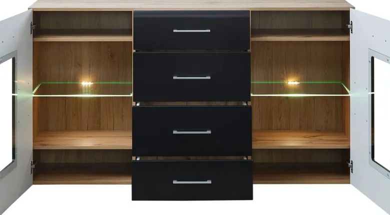 Sideboard Sonate Eiche Nachbildung schwarz matt B/H/T: ca. 170x93x40 cm