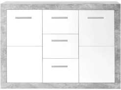 Sideboard Stone Beton Optik weiß glänzend B/H/T: ca. 147x89x37 cm