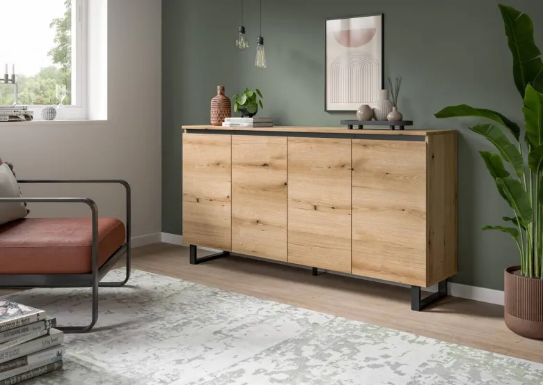 Sideboard Tomasa Evoke Oak Nachbildung schwarz B/H/T: ca. 160x84x36 cm