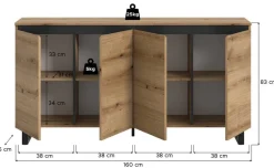 Sideboard Tomasa Evoke Oak Nachbildung schwarz B/H/T: ca. 160x84x36 cm