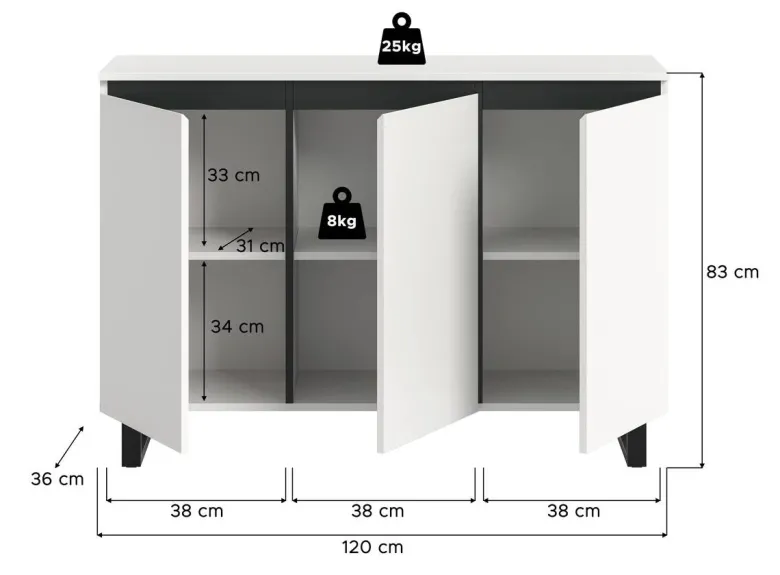 Sideboard Tomasa weiß schwarz B/H/T: ca. 120x84x36 cm