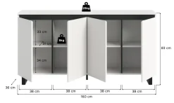 Sideboard Tomasa weiß schwarz B/H/T: ca. 160x84x36 cm