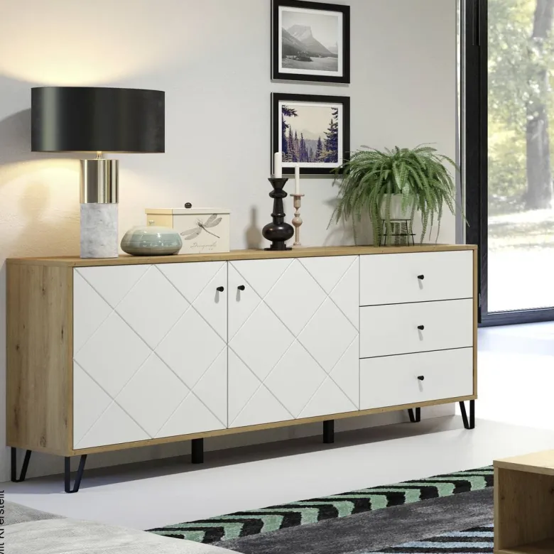 Sideboard Touch Eiche Artisan Nachbildung weiß matt B/H/T: ca. 183x76x40 cm
