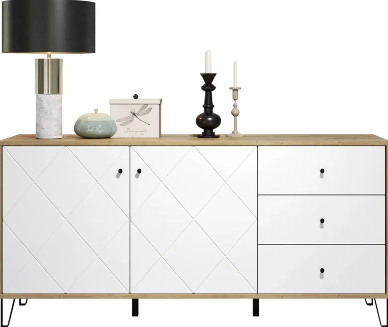 Sideboard Touch Eiche Artisan Nachbildung weiß matt B/H/T: ca. 183x76x40 cm