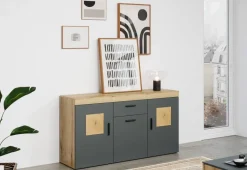 Sideboard Tyler Eiche Evoke Coast Nachbildung anthrazit B/H/T: ca. 159x86x41 cm