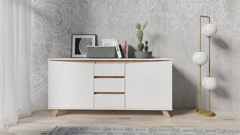 Sideboard VALENTIN weiß Eiche Nachbildung B/H/T: ca. 160x80x38 cm