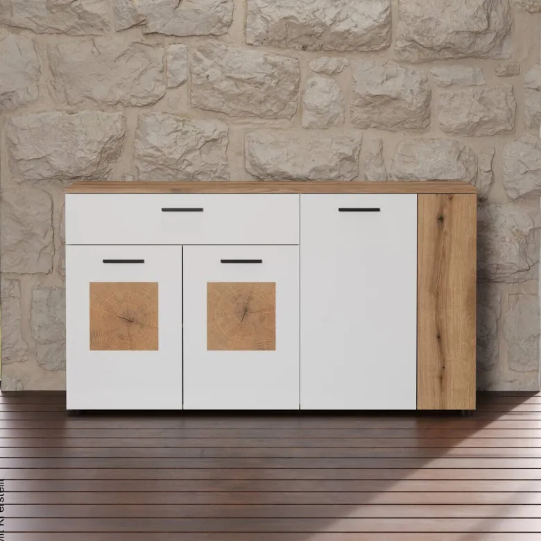 Sideboard Vitoria weiß Eiche Evoke Coast Nachbildung B/H/T: ca. 150x83x42 cm